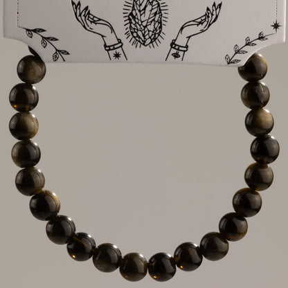 Gold Obsidian Crystal Bracelet – 6mm Black Gemstone Beads