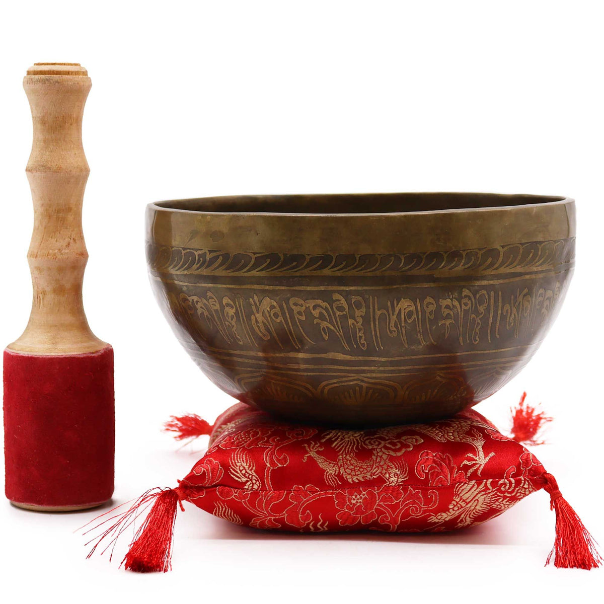 Golden Tara Brass Singing Bowl Set – 19cm Meditation Bowl