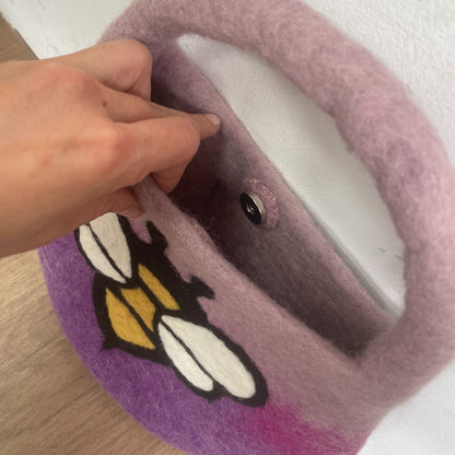 Lavender Bee Felt Handbag – Water Felted Wool Shoulder Bag