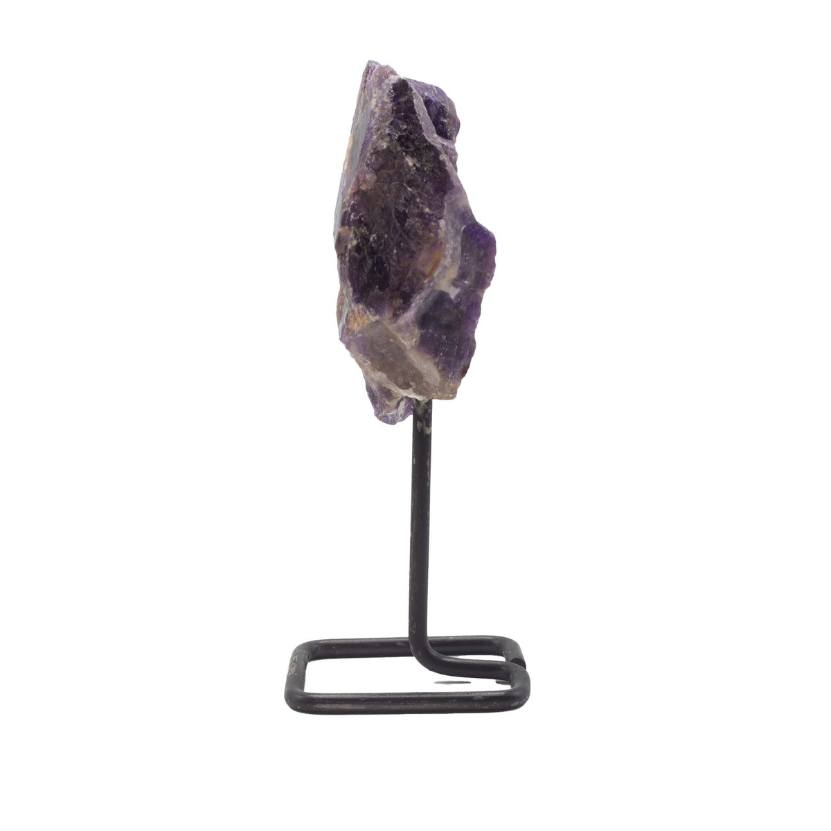 Raw Amethyst Mineral Specimen on Black Metal Stand