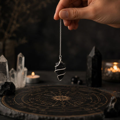 Raw Black Agate Crystal Pendulum | Dowsing & Divination Tool