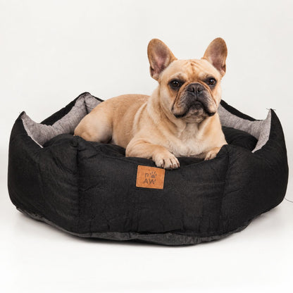PAW Royal Crown Pet Bed – Black & Grey | 50 × 50cm