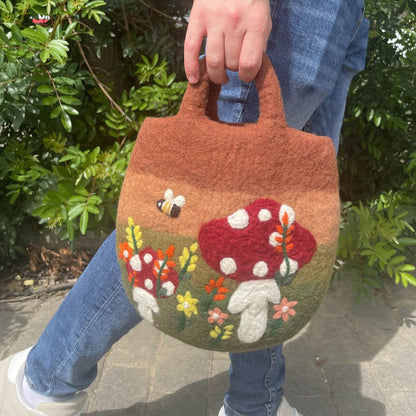 Mushroom Garden Felted Bag | Woodland Cottagecore Handbag