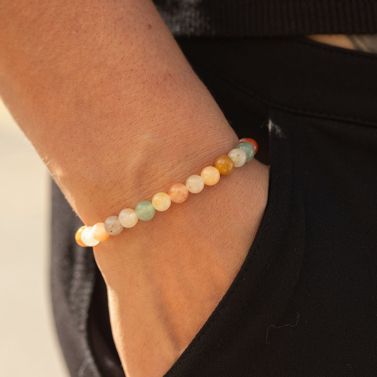 Rainbow Agate Crystal Bracelet – 6mm Colourful Gemstone Beads