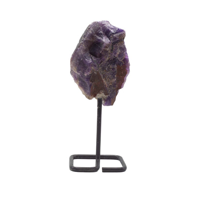 Raw Amethyst Mineral Specimen on Black Metal Stand