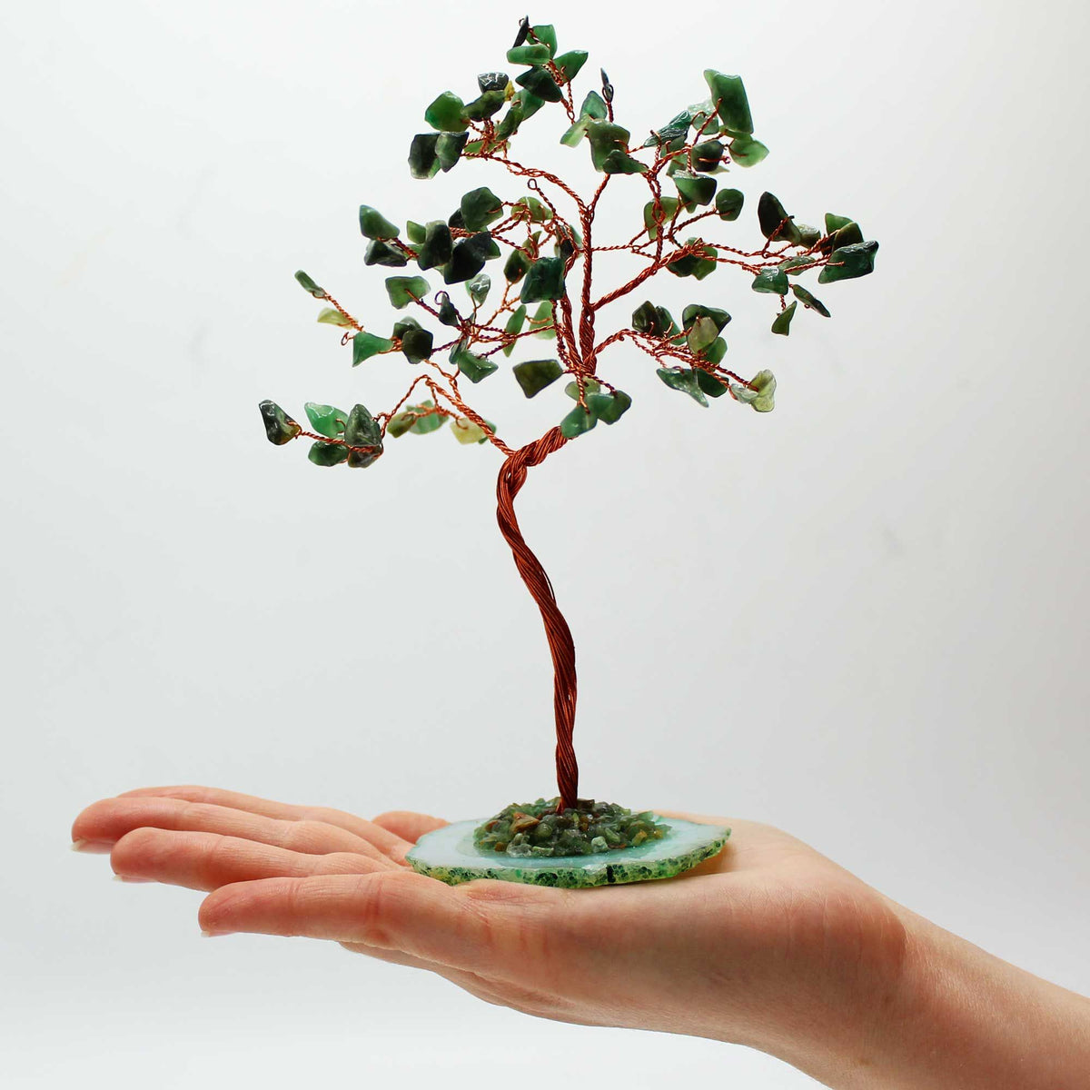 Green Aventurine Crystal Money Tree – 100 Stones on Agate Base