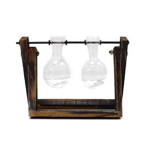 Hydroponic Home Décor - Two Pot Wooden Stand
