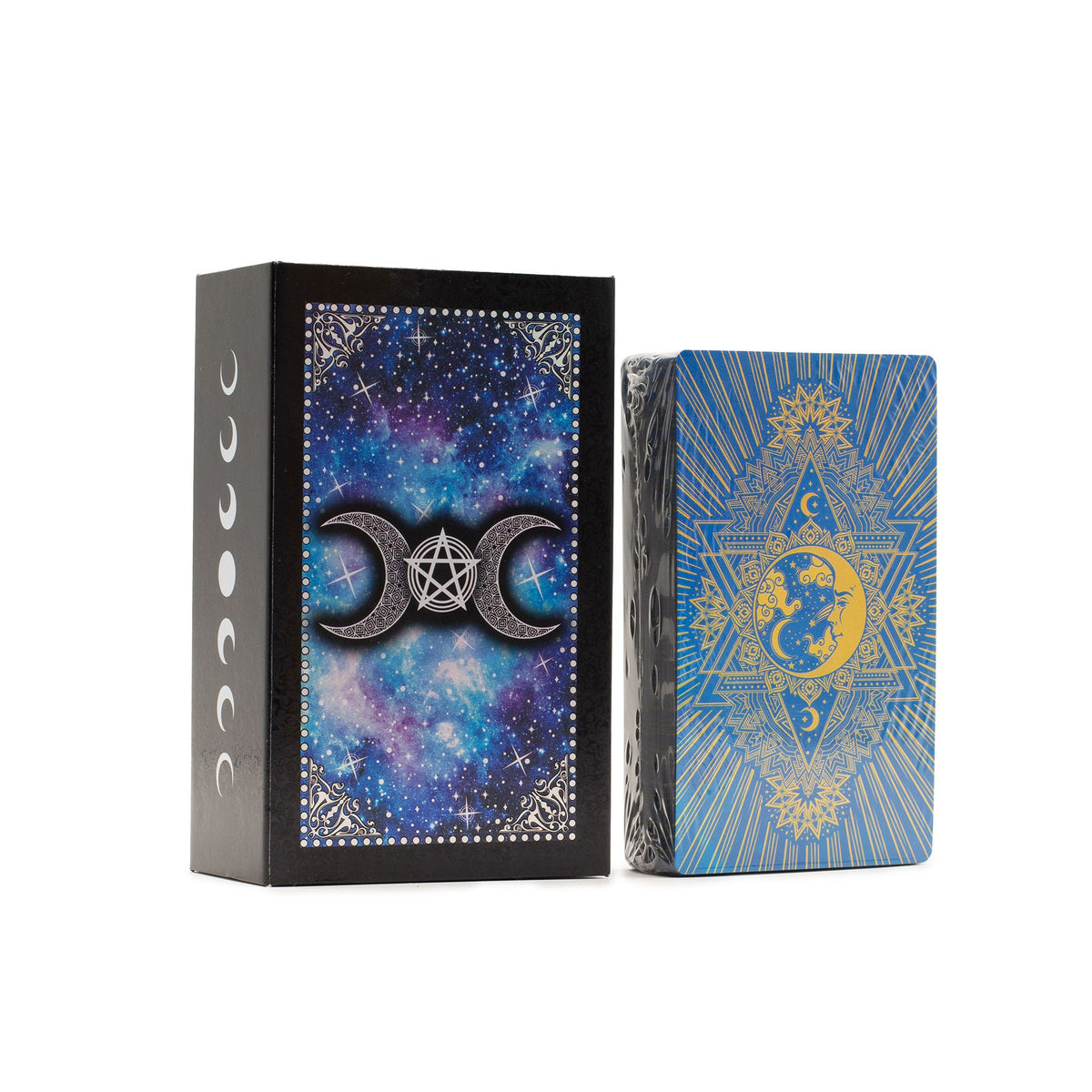 Moon Face Blue Foil Tarot Cards with Guidebook