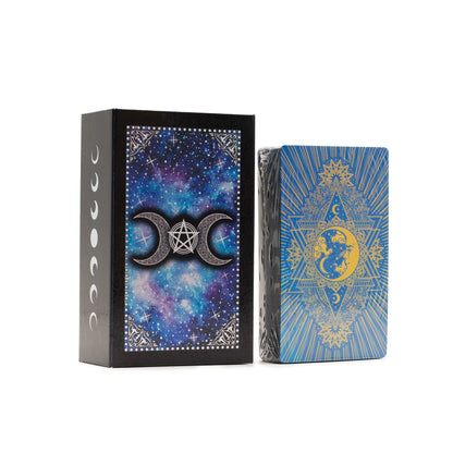 Moon Face Blue Foil Tarot Cards with Guidebook