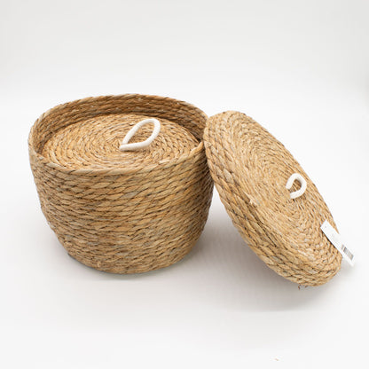 Seagrass Storage Baskets with Lids – Natural Woven Set of 3