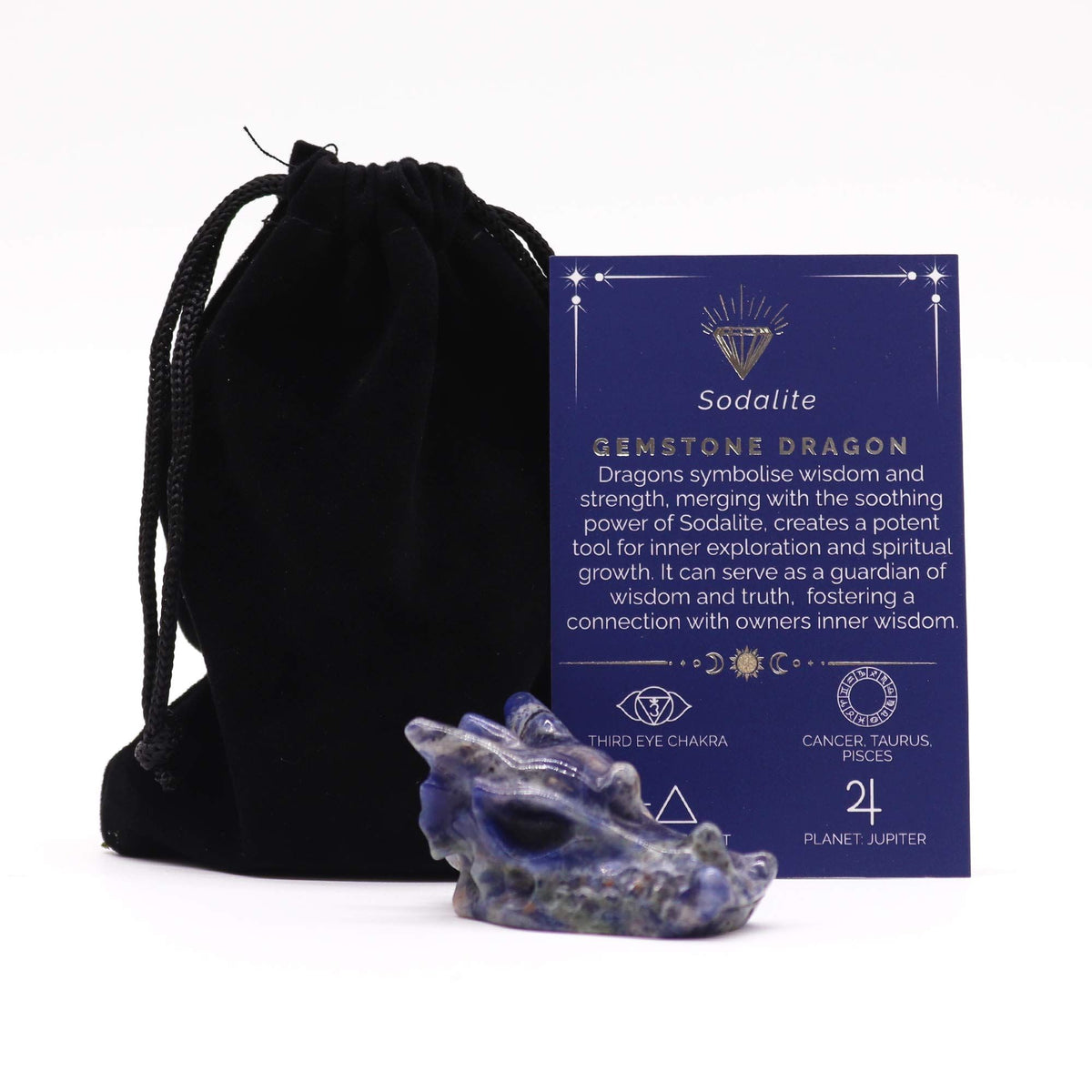 Sodalite Crystal Dragon Head – Carved Gemstone Figurine | Wisdom & Intuition