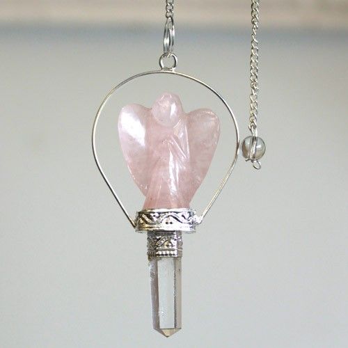 Rose Quartz Angel Pendulum with Ring Frame