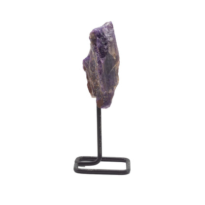 Raw Amethyst Mineral Specimen on Black Metal Stand
