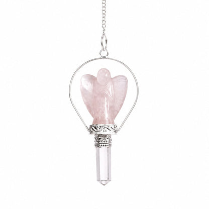 Rose Quartz Angel Pendulum with Ring Frame