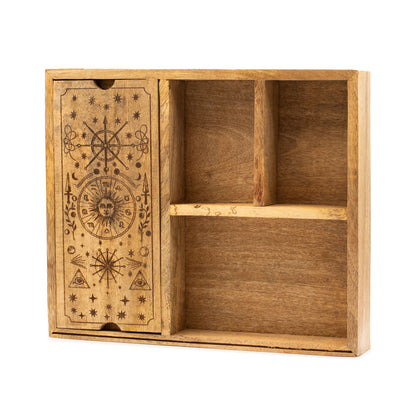 Wooden Tarot Card Storage Box with Card Holder – 4 Compartments