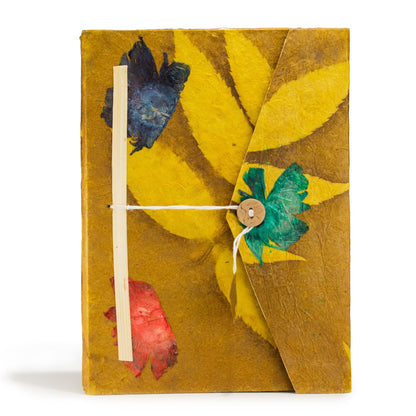 Mustard Floral Large Lokta Notebook – Plain Paper Journal