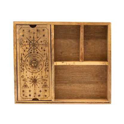 Wooden Tarot Card Storage Box with Card Holder – 4 Compartments