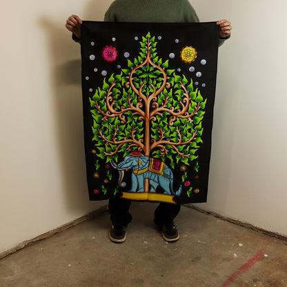 Cotton Wall Art (70x110cm) - Elephant & Tree of Life