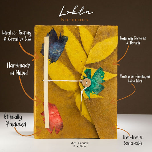 Mustard Floral Large Lokta Notebook – Plain Paper Journal