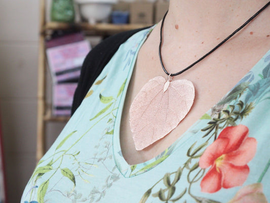 Necklace & Earring Set - Heart Leaf - Silver