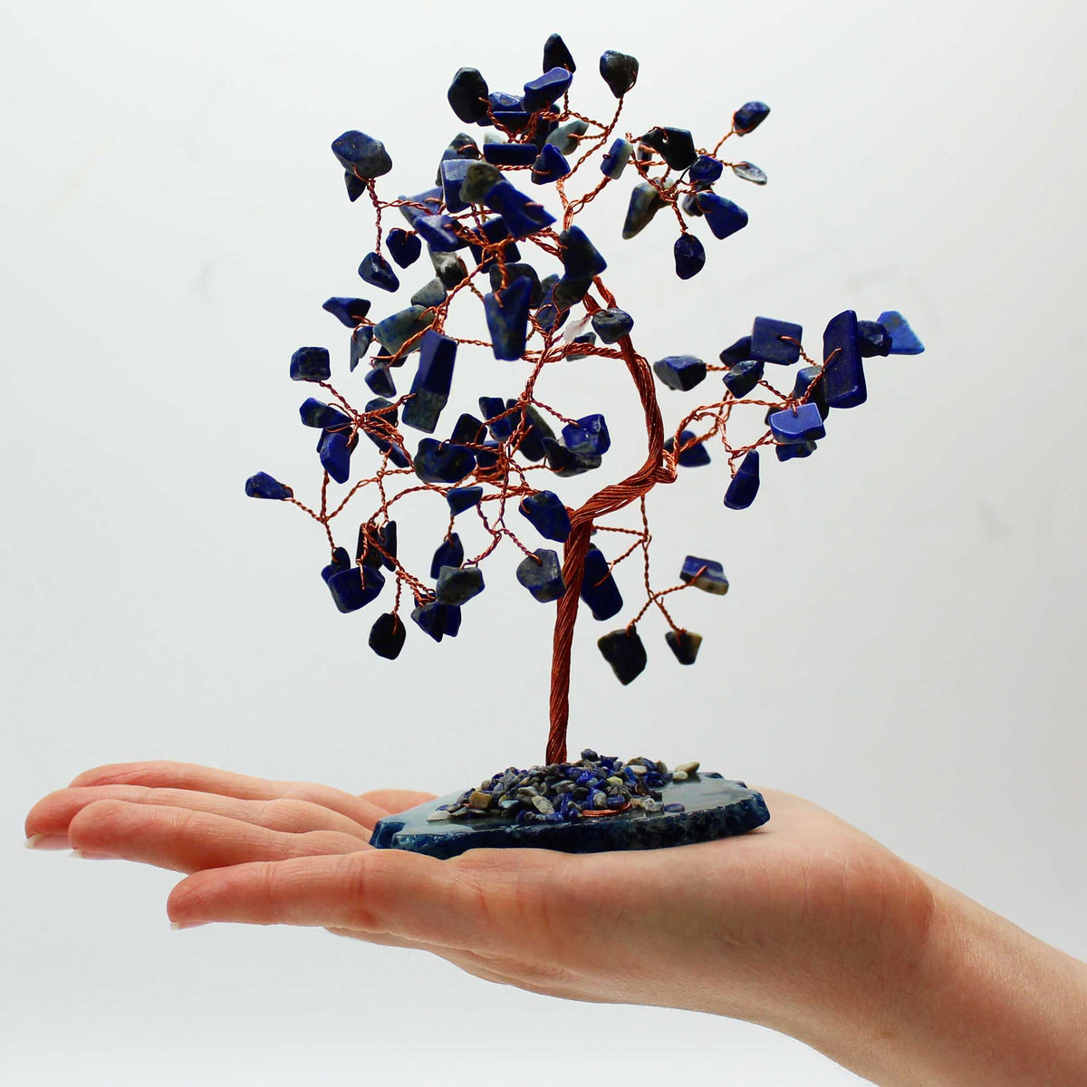 Large Sodalite Crystal Tree on Blue Agate Base – 100 Stone
