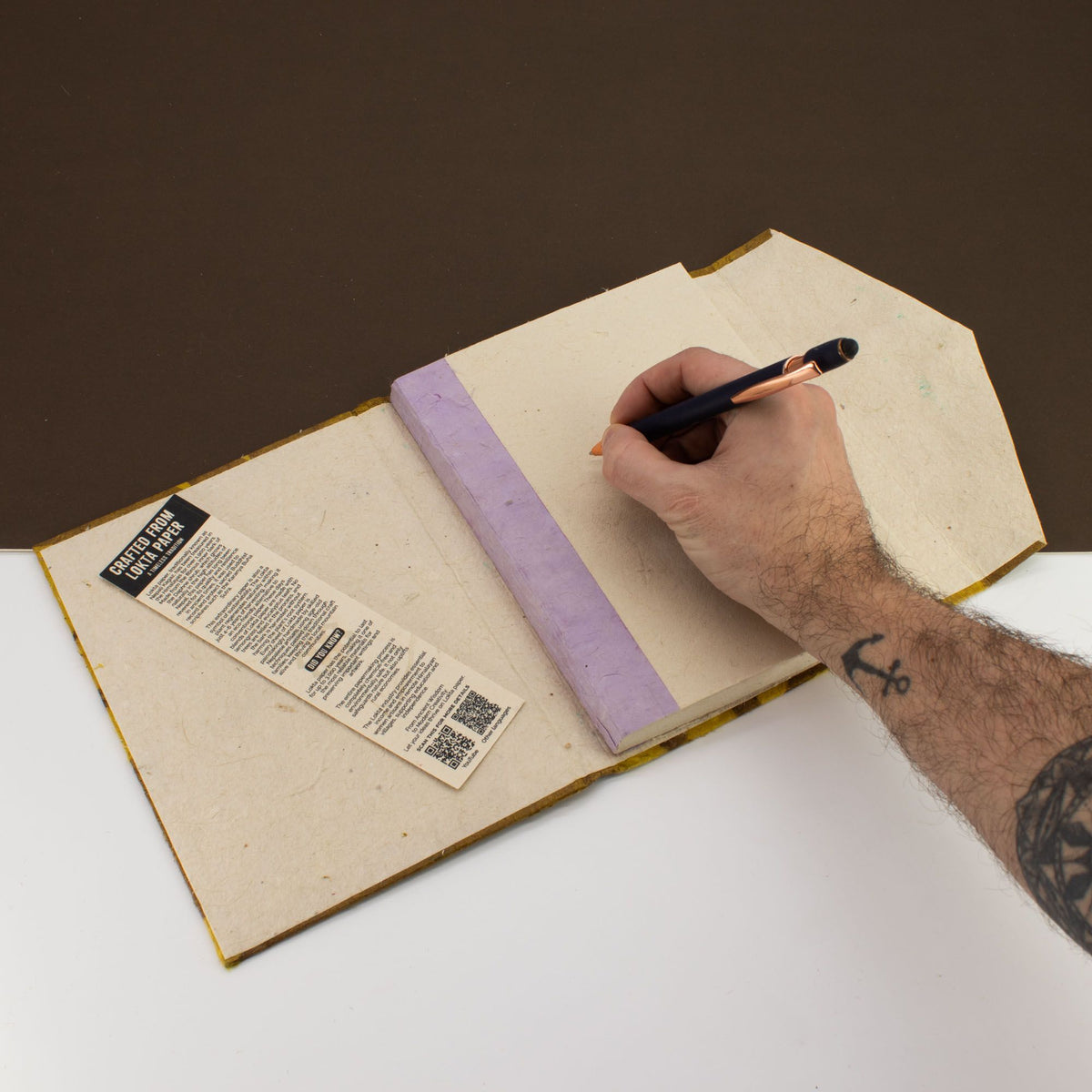 Mustard Floral Large Lokta Notebook – Plain Paper Journal