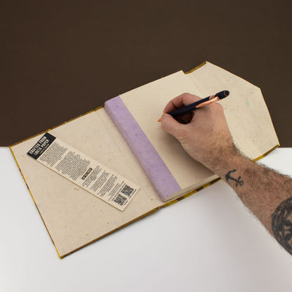 Mustard Floral Large Lokta Notebook – Plain Paper Journal