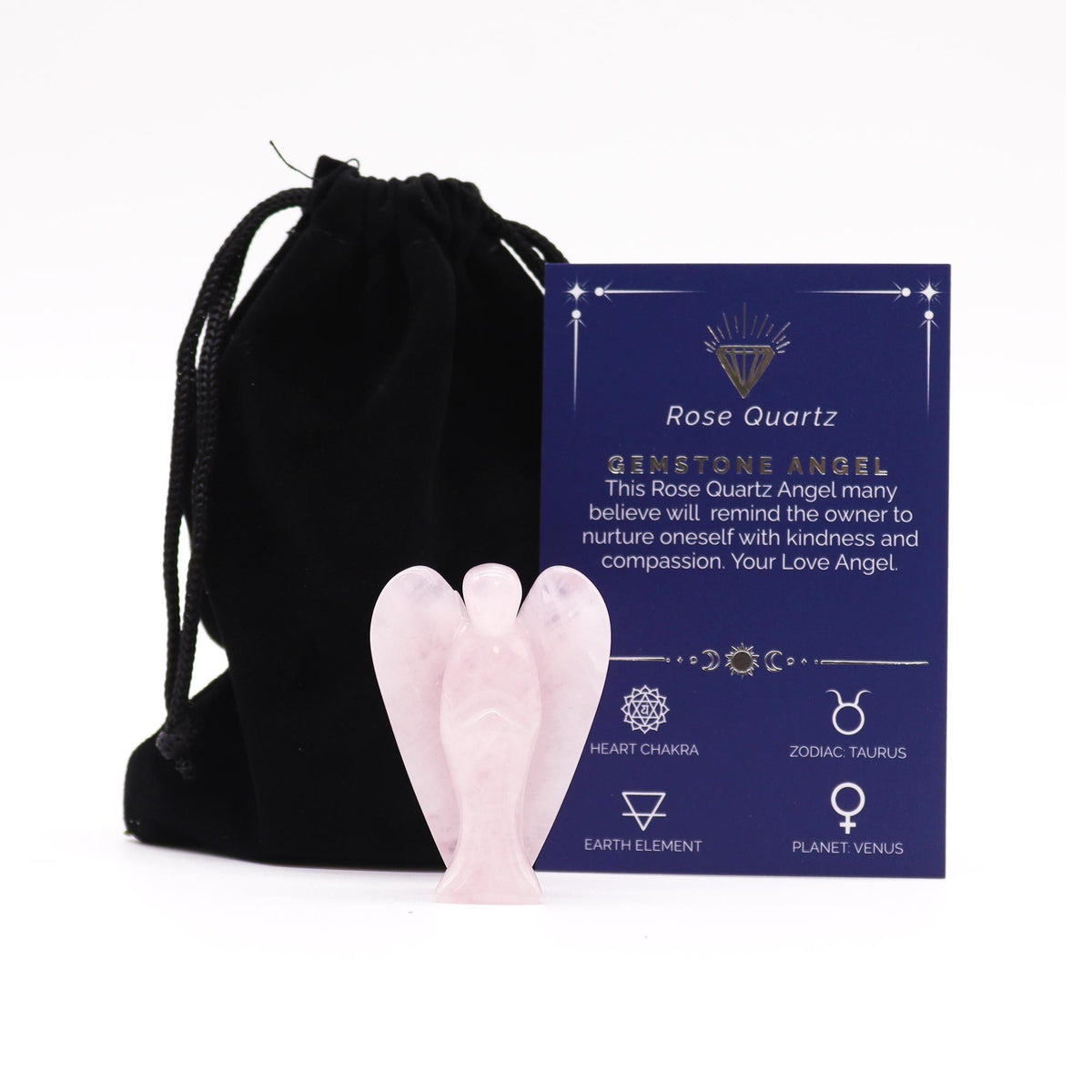 Rose Quartz Crystal Angel – 50mm Gemstone Carving