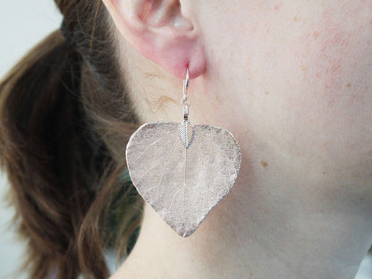 Necklace & Earring Set - Heart Leaf - Silver