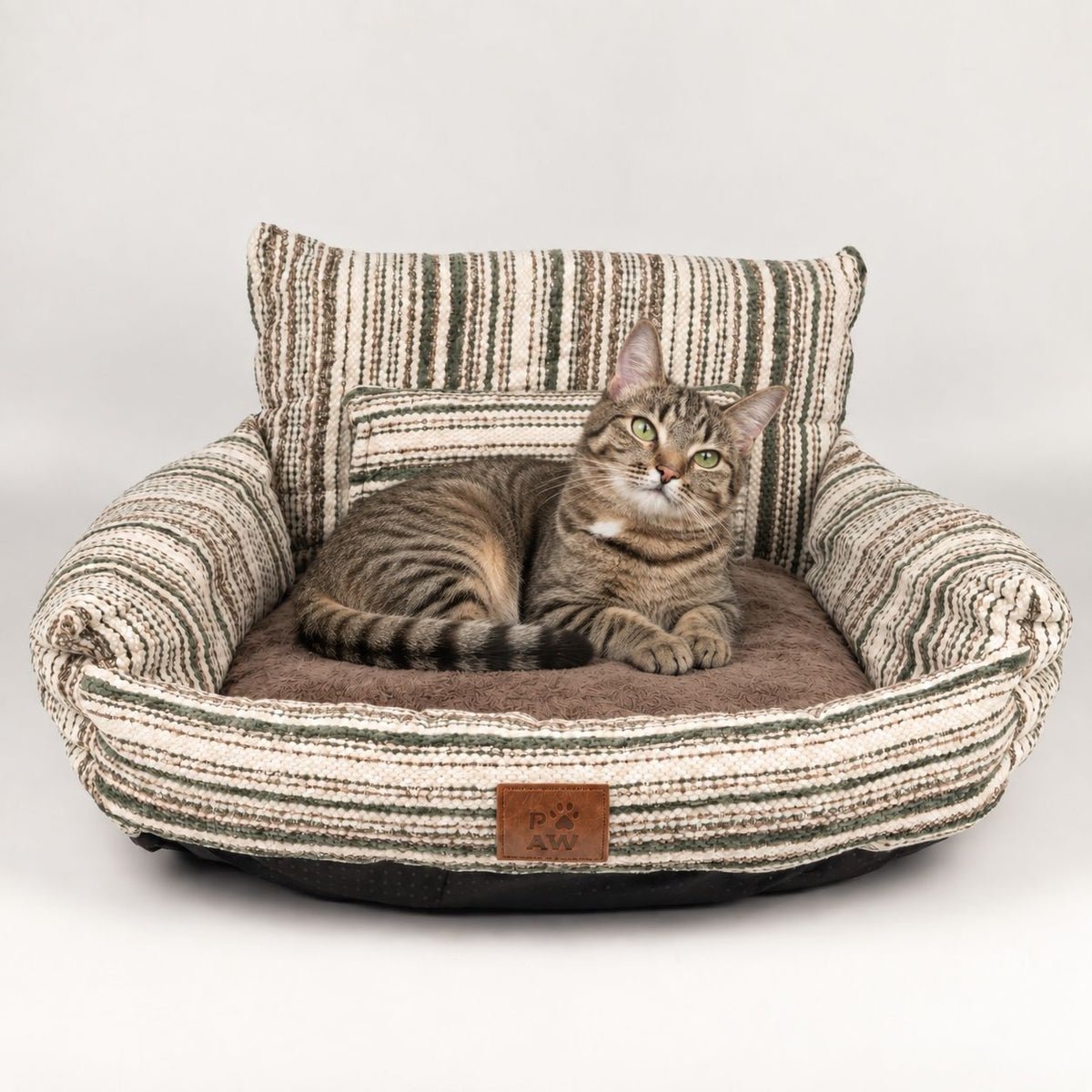 PAW Striped Pet Sofa Bed – Brown | Small 50 × 50cm