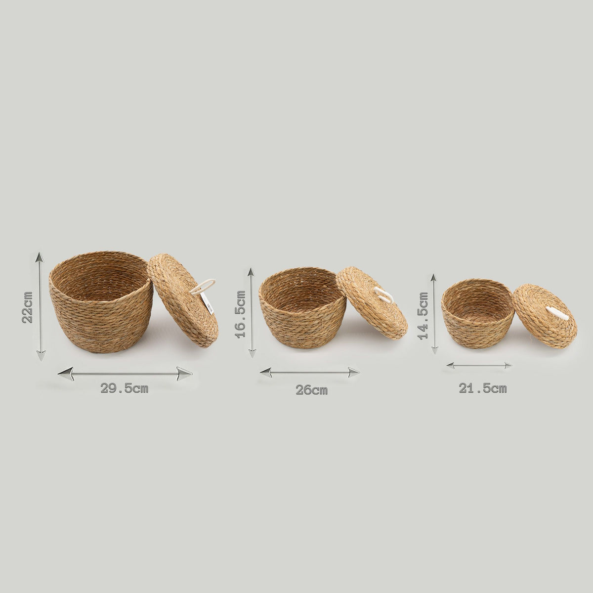 Seagrass Storage Baskets with Lids – Natural Woven Set of 3