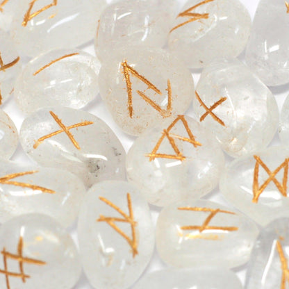 Clear Crystal Rune Stone Set with Pouch | 25 Divination Runes