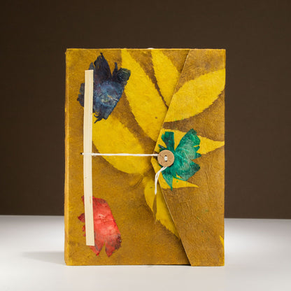 Mustard Floral Large Lokta Notebook – Plain Paper Journal