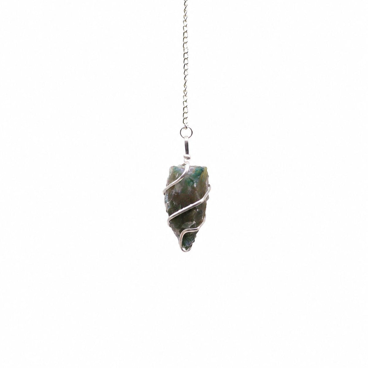 Raw Moss Agate Crystal Pendulum – Natural Gemstone Dowsing Pendulum