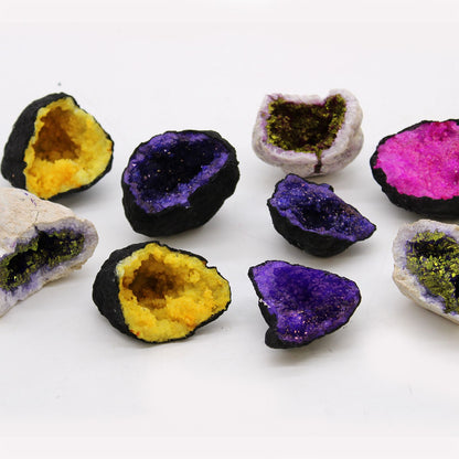 Purple & Gold Calcite Geode | Natural Crystal Rock Display