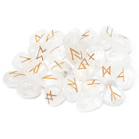 Clear Crystal Rune Stone Set with Pouch | 25 Divination Runes
