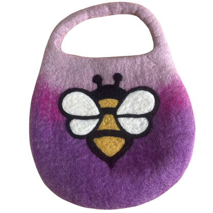 Lavender Bee Felt Handbag – Water Felted Wool Shoulder Bag