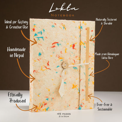 Large Lokta Mixed Colour Cotton Notebook with Bookmark – 21 × 15cm