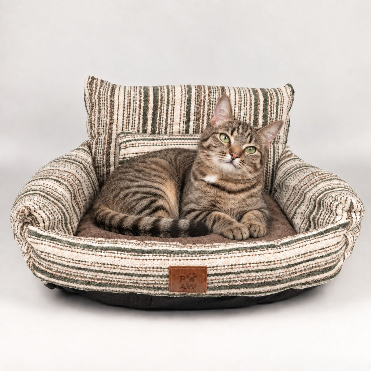 PAW Striped Pet Sofa Bed – Brown | Small 50 × 50cm