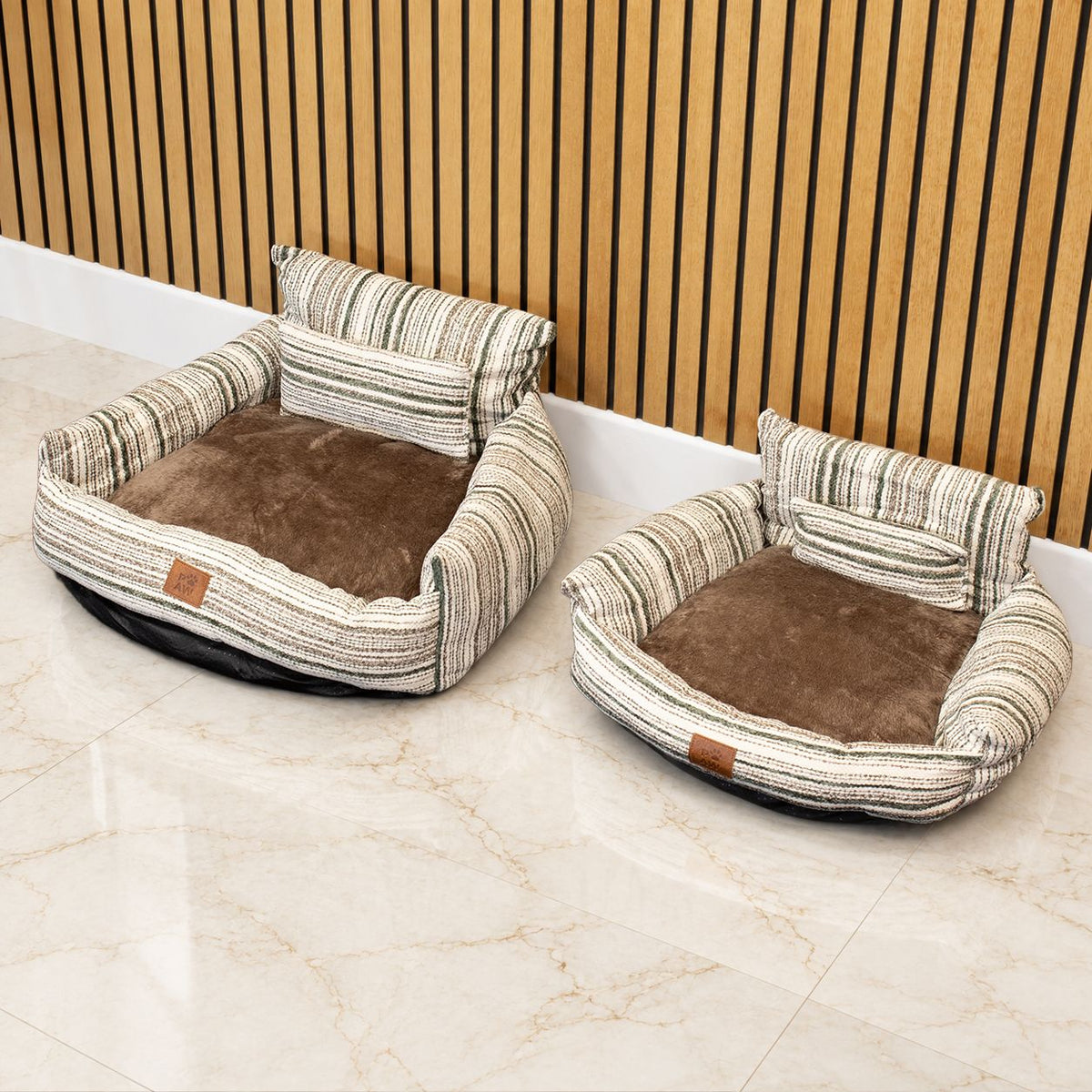 PAW Striped Pet Sofa Bed – Brown | Small 50 × 50cm