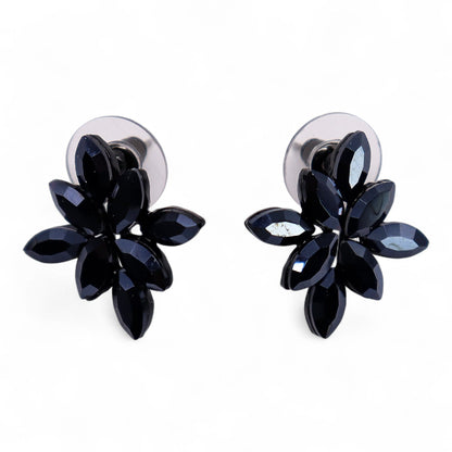 Jet Black Vintage Glass Flower Stud Earrings