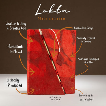 Ruby Floral Lokta Notebook with Bamboo Lock – 15 × 12cm