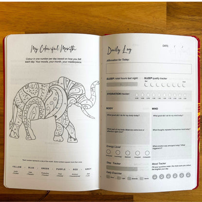 Red Wellness Journal - 120 pages - Golden Mandala and Lotus