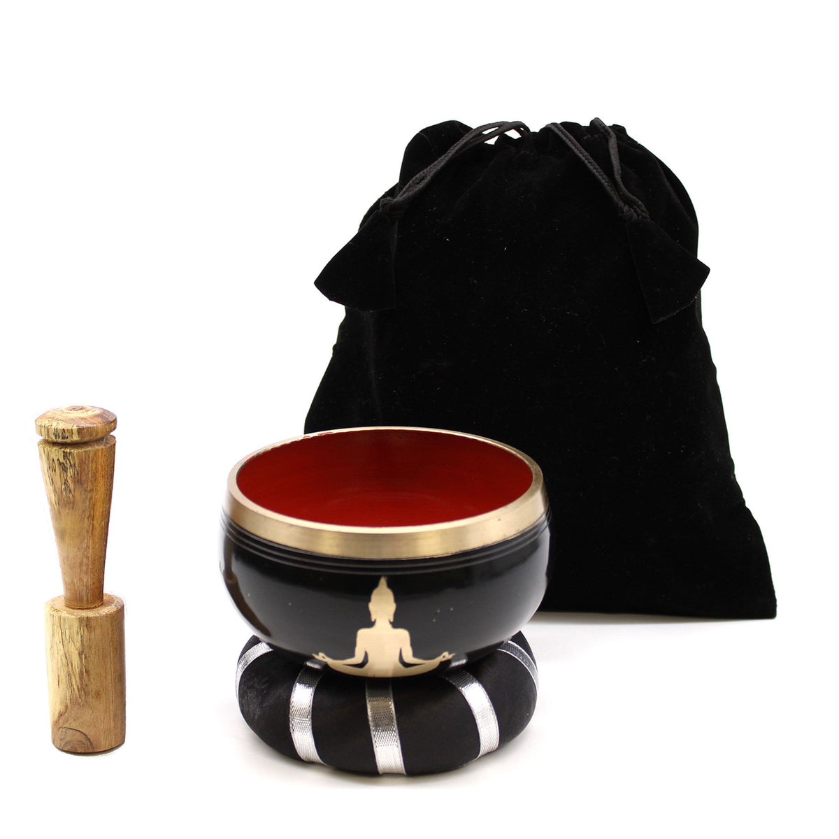 Buddha Singing Bowl Gift Set – Black & Orange 10.7cm