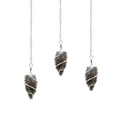 Raw Moss Agate Crystal Pendulum – Natural Gemstone Dowsing Pendulum