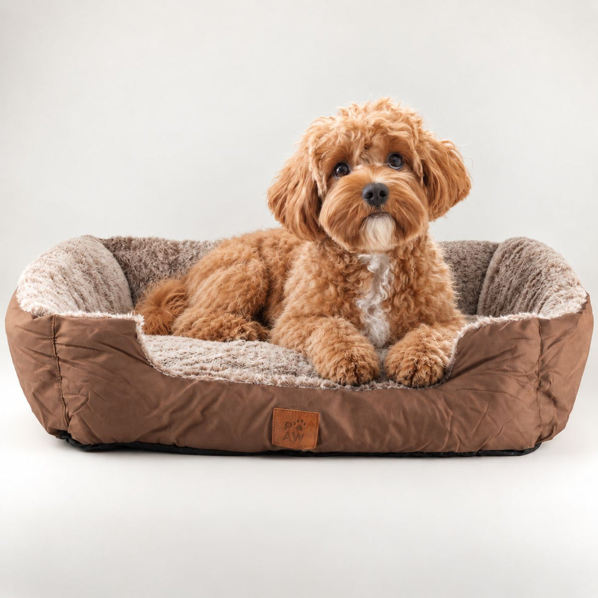PAW Small Plush Pet Bed – Teddy Brown – 60 × 45 × 17cm