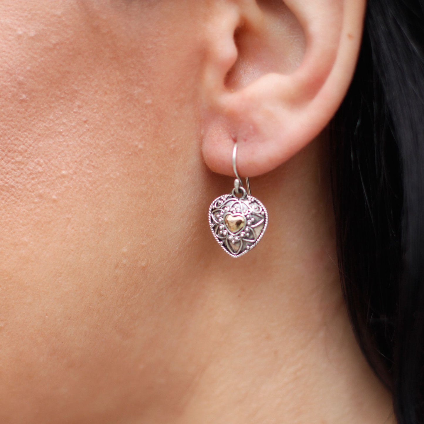 Silver & Gold Earring - Mandala Heart Earrings
