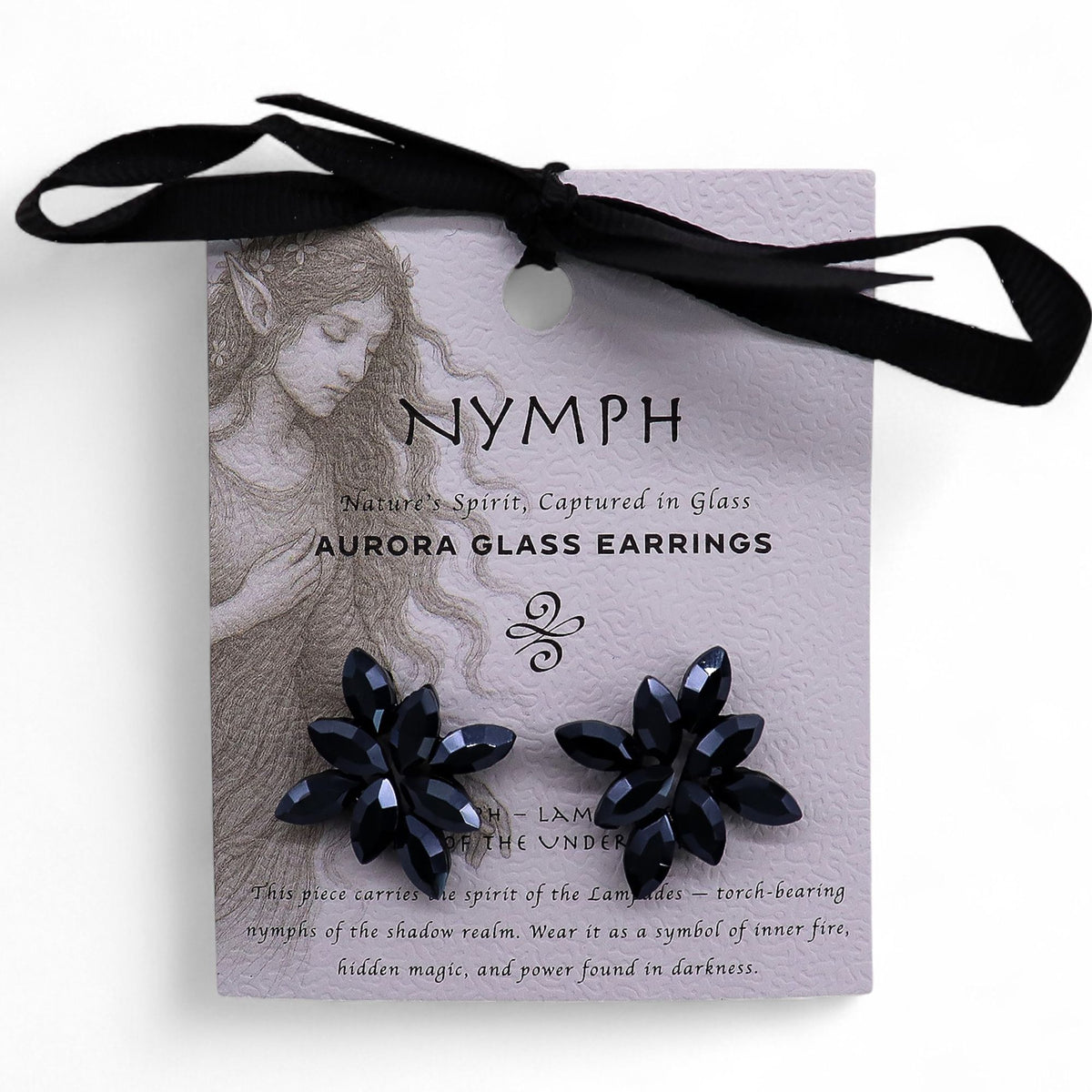 Jet Black Vintage Glass Flower Stud Earrings