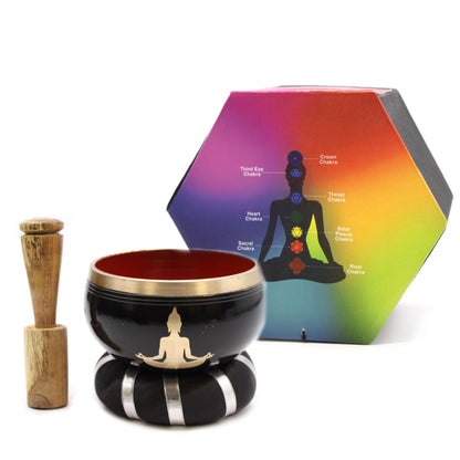 Buddha Singing Bowl Gift Set – Black & Orange 10.7cm
