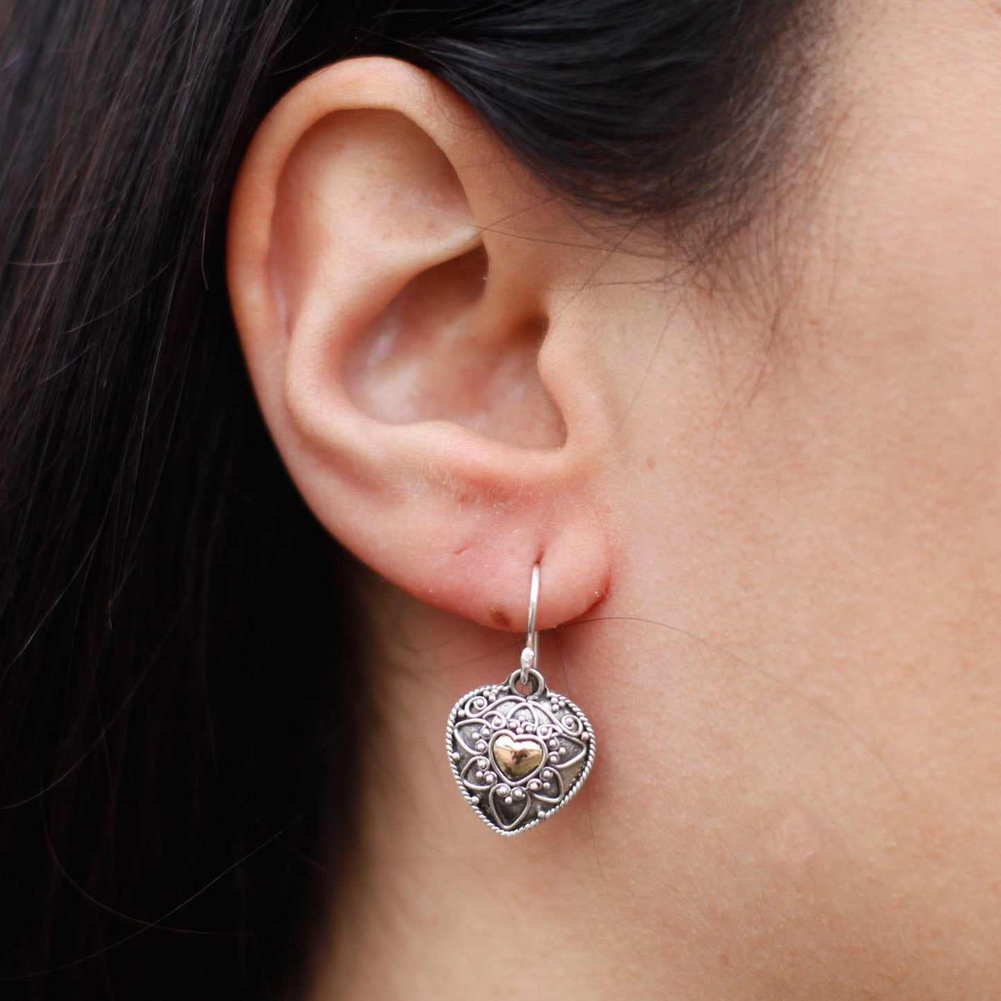 Silver & Gold Earring - Mandala Heart Earrings